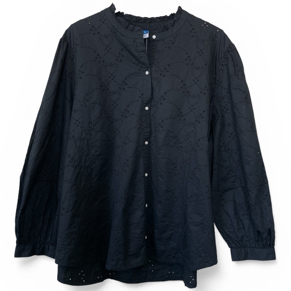 Old Navy Black Romantic Eyelet Balloon Sleeve Top Women's 3X Festival Boho NWT